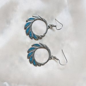 Turquoise inlay earrings, sterling silver